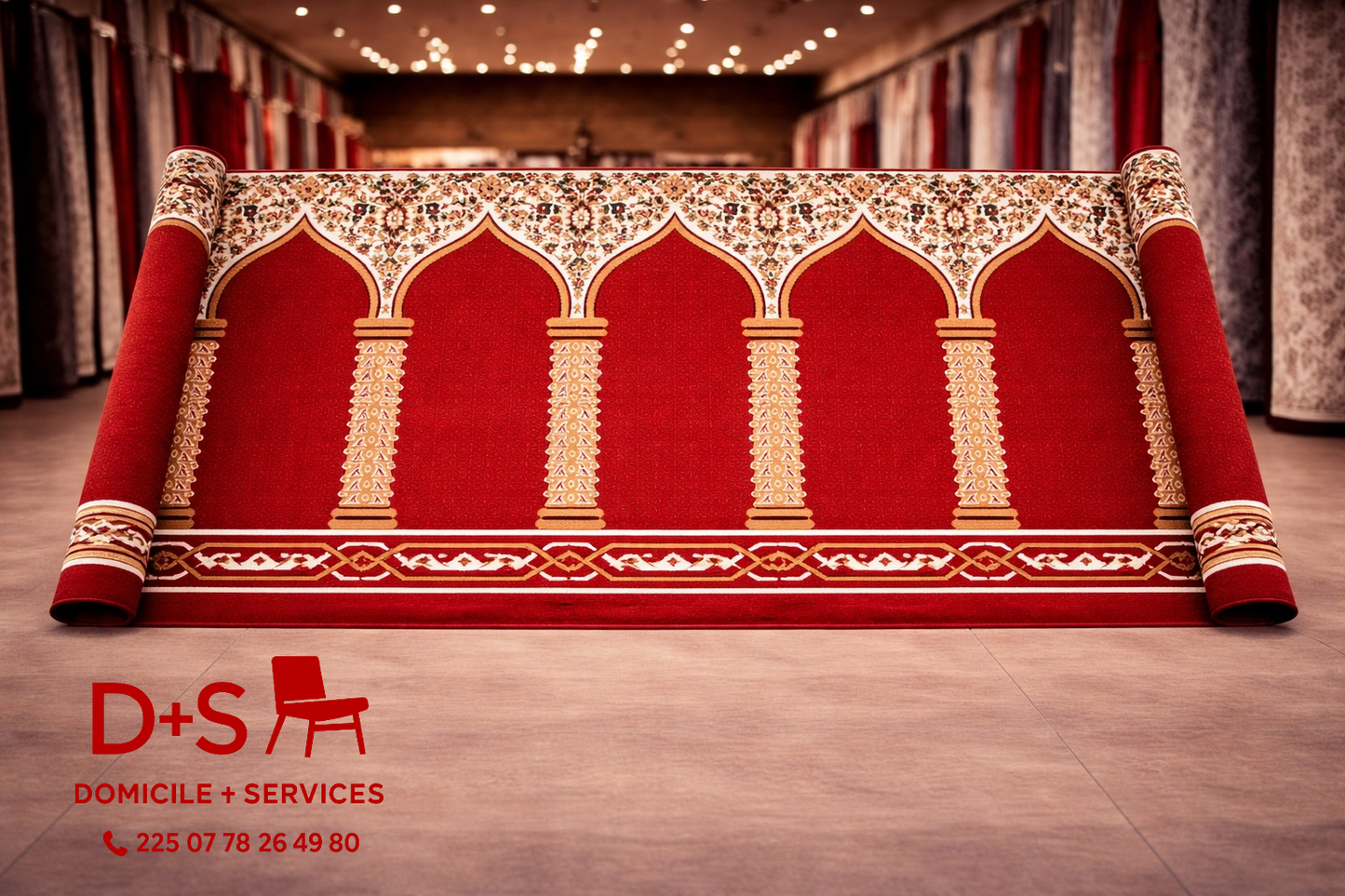 TAPIS DE MOSQUÉE VERT & ROUGE ( 30 m² )